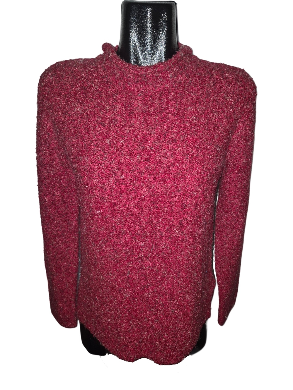 Vintage 90's Women's Raspberry Fuzzy Marled Knit Rolled Neckline Sweater Size S - Picture 2 of 7
